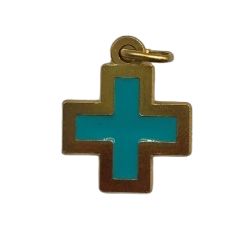 Croix de cou dorée grecque - bleu turquoise