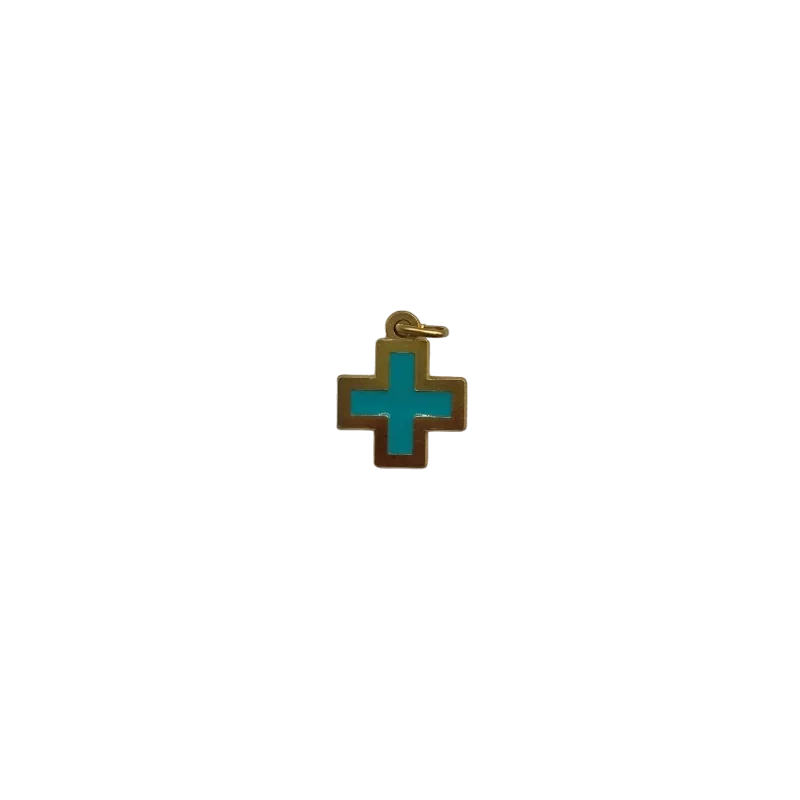 Croix de cou dorée grecque - bleu turquoise
