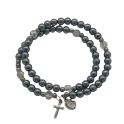 Chapelet-Bracelet à Perles noires avec Médaille