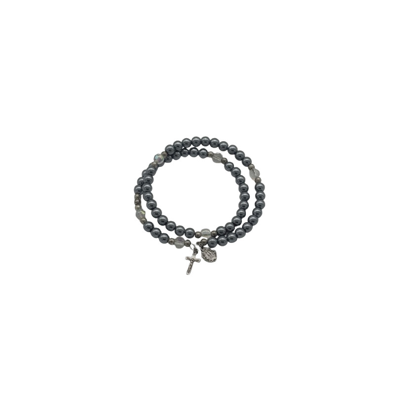 Chapelet-Bracelet à Perles noires avec Médaille