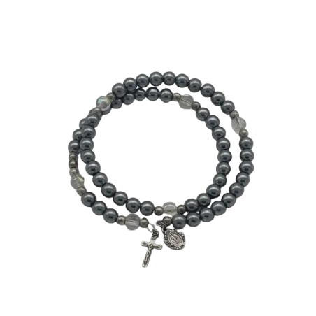Chapelet-Bracelet à Perles noires avec Médaille