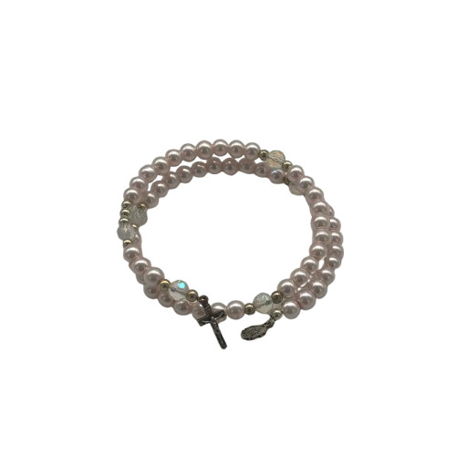 Chapelet-Bracelet à Perles Roses avec Médaille