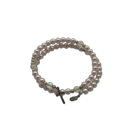 Chapelet-Bracelet à Perles Roses avec Médaille