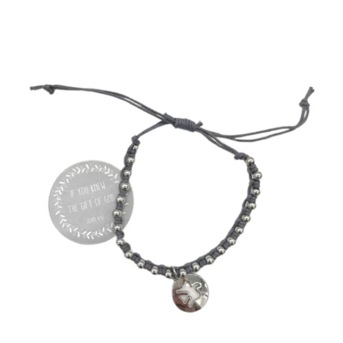 Bracelet colombe en fil tressé perles argentées