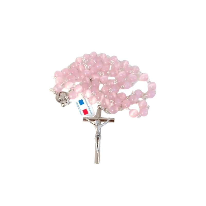 Chapelet de communion - oeil de chat rose