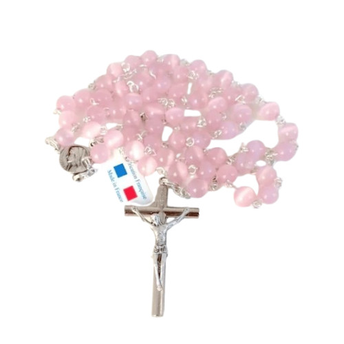 Chapelet de communion - oeil de chat rose