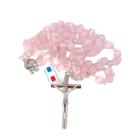 Chapelet de communion - oeil de chat rose