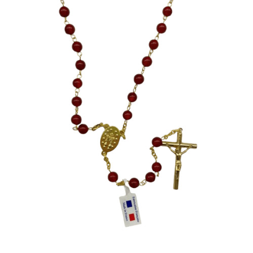 Chapelet en Agate Rouge et Fil Doré