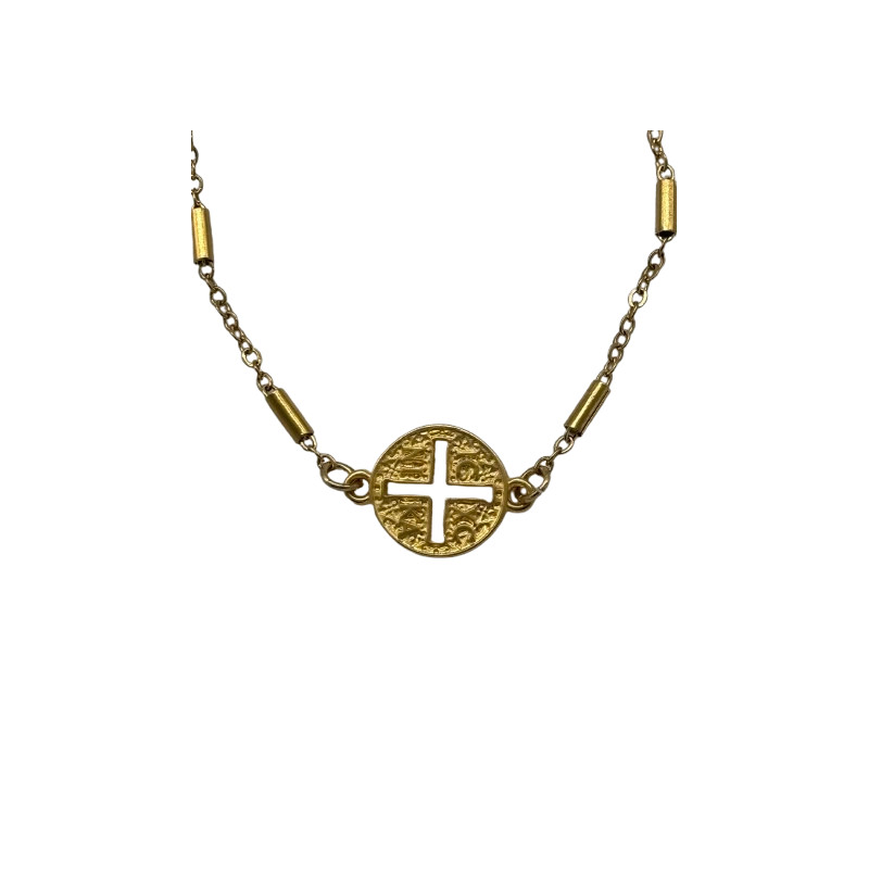 Bracelet avec croix grecque et chaine dorée