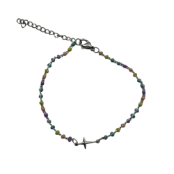 Petit Bracelet avec perles multicolores et petite croix - Argent
