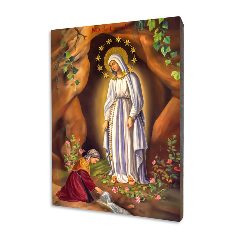 ICONE RELIGIEUSE EN FEUILLE D'OR - 10x15 - Notre Dame de Lourdes