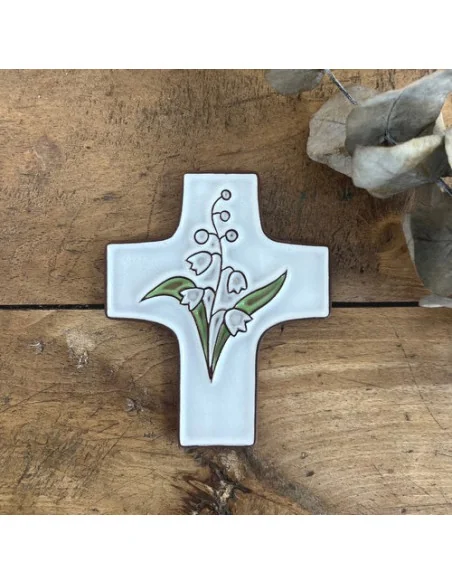 Croix Céramique avec Fleurs de Lys