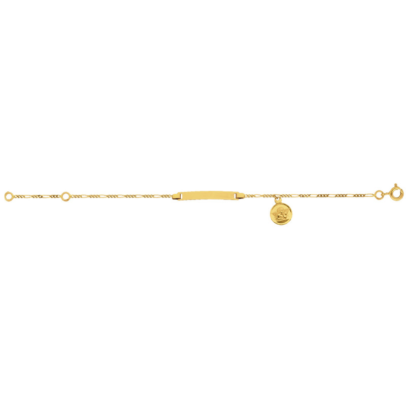 Gourmette en Or avec Breloque Ange gardien et plaque Rectangulaire