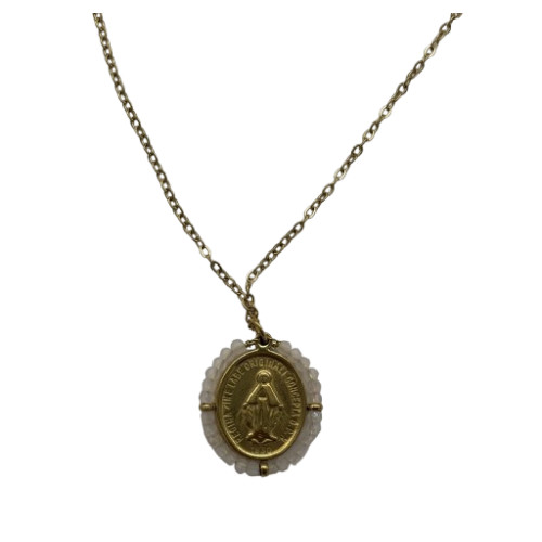 Collier avec Médaille Miraculeuse et Perles rose pâle