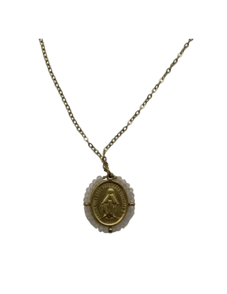Collier avec Médaille Miraculeuse et Perles rose pâle