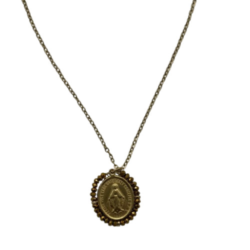 Collier avec Médaille Miraculeuse et Perles Miel doré