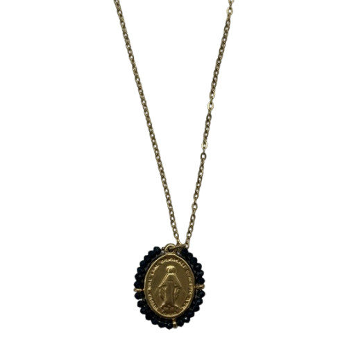 Collier avec Médaille Miraculeuse et Perles Bleu nuit