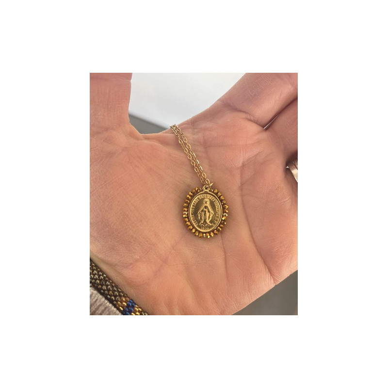 Médaille Miraculeuse et Perles Miel doré