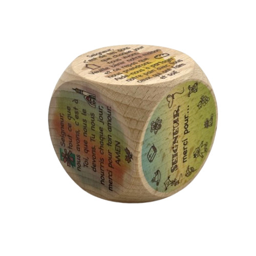 Dé "bénédicité repas" en bois 5cm³