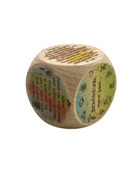 Dé "bénédicité repas" en bois 5cm³
