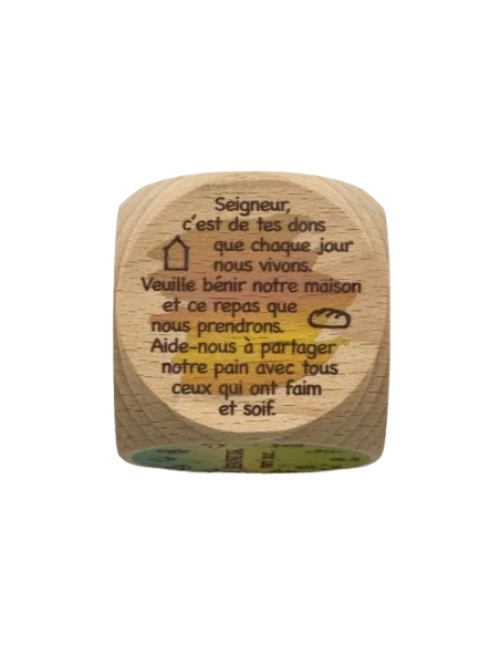 Dé "bénédicité repas" en bois 5cm³