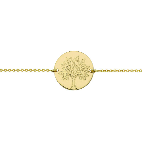 Gourmette en Or avec plaque Ronde Arbre de Vie