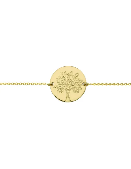 Gourmette en Or avec plaque Ronde Arbre de Vie