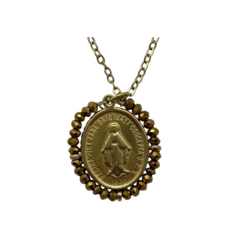 Collier avec Médaille Miraculeuse et Perles Miel doré