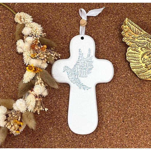 Croix \"au fil des mots\" Colombe bleu | Comptoir Religieux