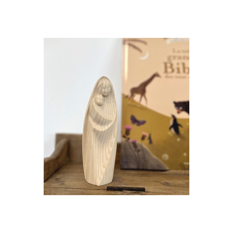 Statue Vierge à l'enfant en bois de frêne