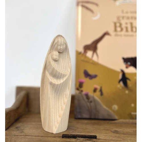 Statue Vierge à l'enfant en bois de frêne