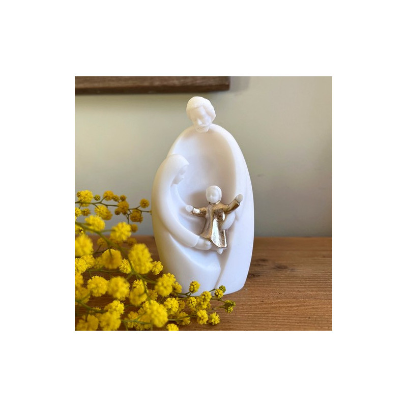 Statue Moderne Sainte Famille en albâtre avec dorure | Comptoir Rel...