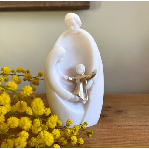 Statue Moderne Sainte Famille en albâtre avec dorure | Comptoir Rel...