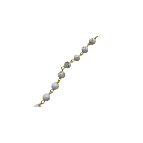 Chapelet en verre blanc en chaine dorée