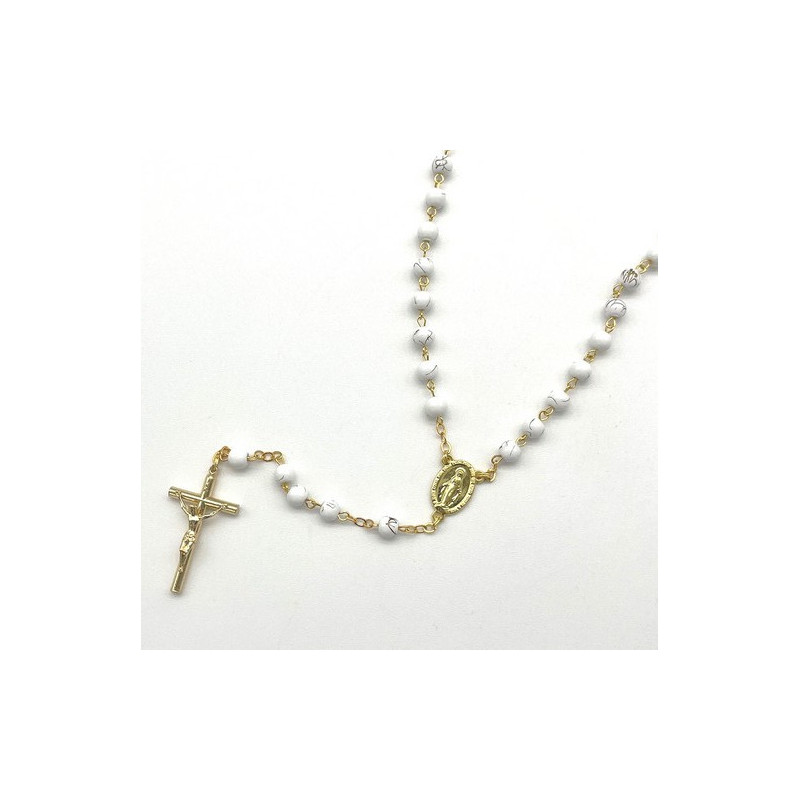 Chapelet en verre blanc en chaine dorée