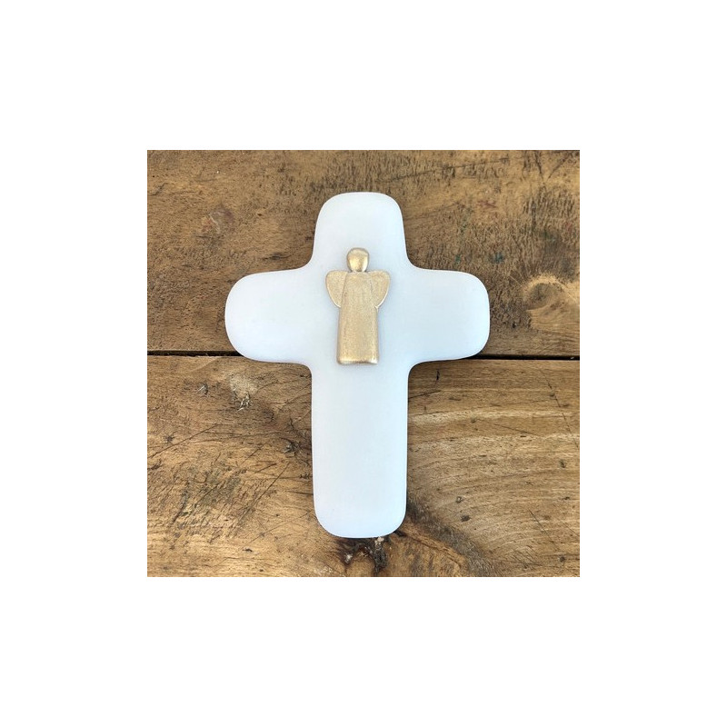 Croix Emany en pierre d'albâtre avec dorure -  Croix de l'ange