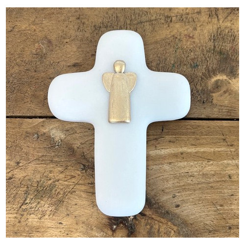 Croix Emany en pierre d'albâtre avec dorure - Croix de l'ange
