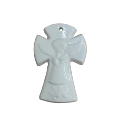 Croix Céramique en faïence Ange Blanc