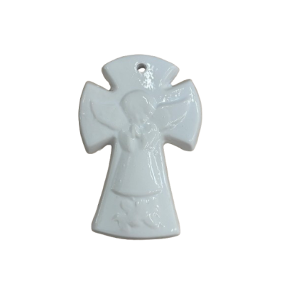 Croix Céramique en faïence Ange Blanc