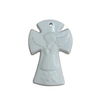 Croix Céramique en faïence Ange Blanc