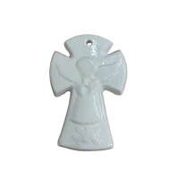 Croix Céramique en faïence Ange Blanc