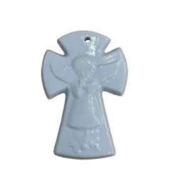 Croix Céramique en faïence Ange Bleu