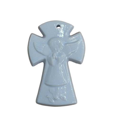 Croix Céramique en faïence Ange Bleu