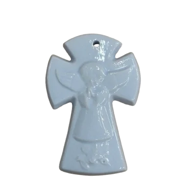 Croix Céramique en faïence Ange Bleu