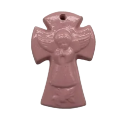 Croix Céramique en faïence Ange Rose