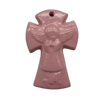 Croix Céramique en faïence Ange Rose