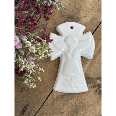 Croix Céramique en faïence Ange Blanc