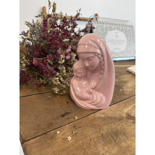Buste Vierge à l'enfant en faïence 12 cm – Rose