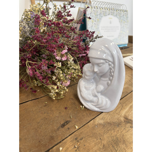 Buste Vierge à l'enfant en faïence 12 cm – Bleu