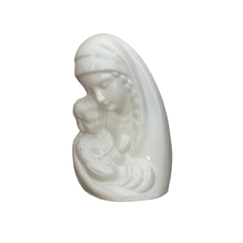 Buste Vierge à l'enfant en faïence 12 cm – Blanc